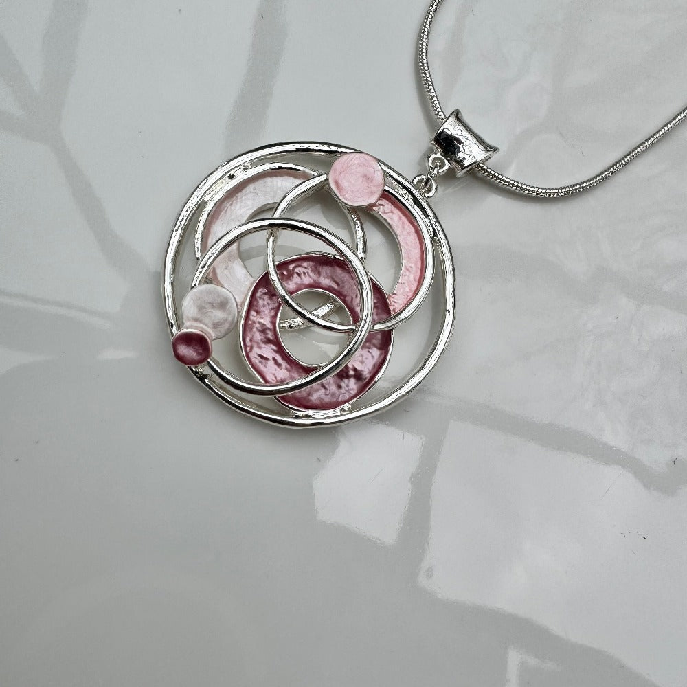 Silver and Pink Pendant Necklace Pink