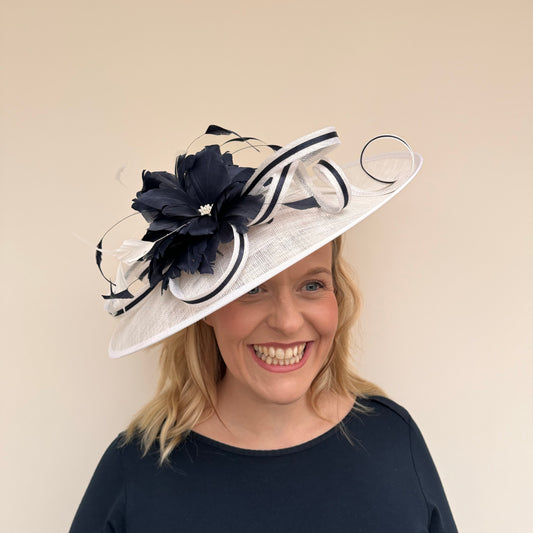 JBees 24/58 Hatinator with Twists and Feathers In Ivory/Navy