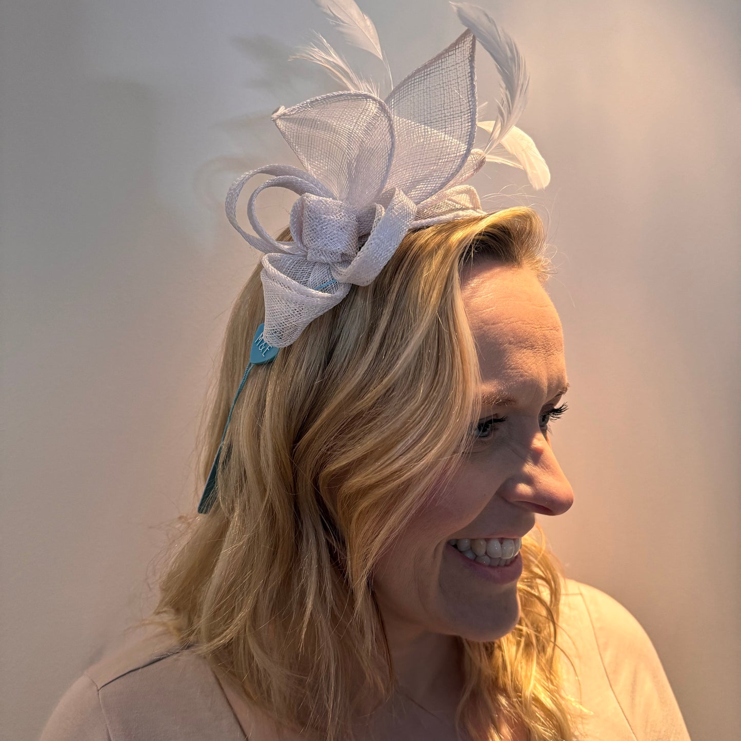 Max and Ellie BF3 Small Fascinator on Headband in White