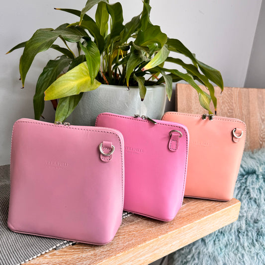 Leather Ladies Small Cross Body PS14 In Pinks