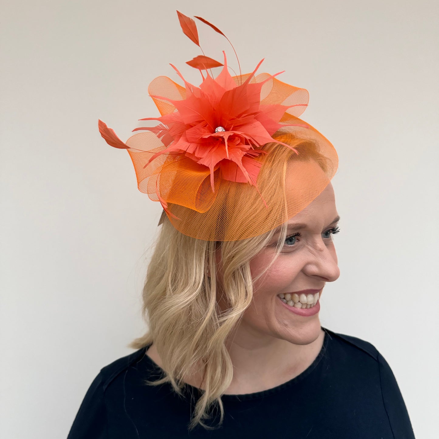 J Bees JB20/598 Net Fascinator in Red and Oranges