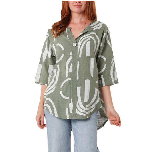Geometric Print 3/4 Sleeve Blouse