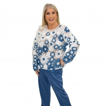 Malissa J WF2718 Crochet Effect Flower Jumper