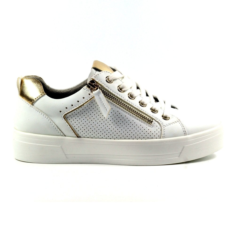 Lunar Nia White and Gold Trainer Pump DLB042