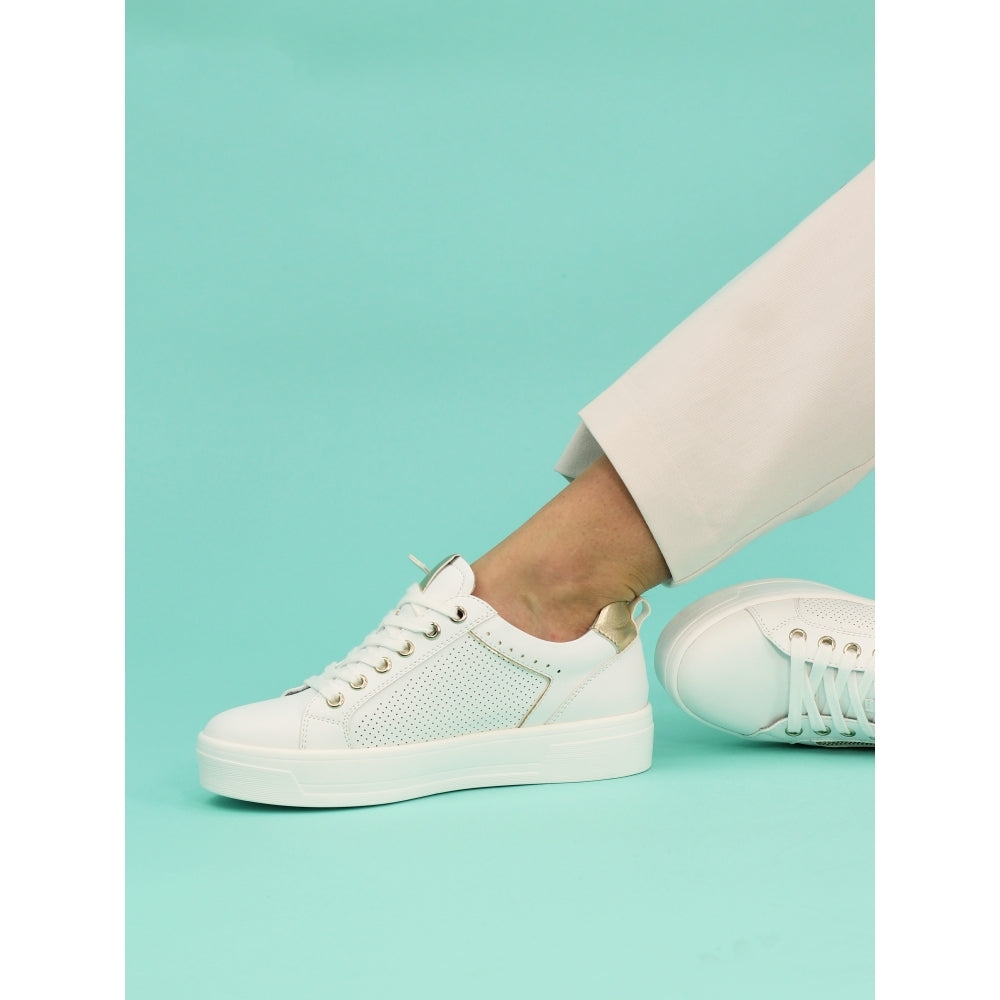 Lunar Nia White and Gold Trainer Pump DLB042