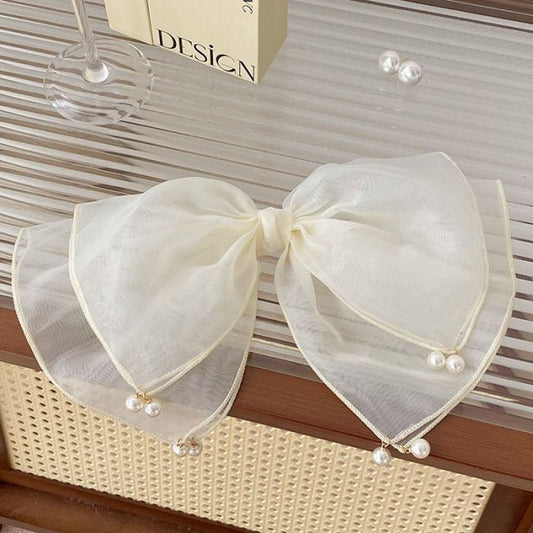 Ivory Organza and Pearl Hair Bow