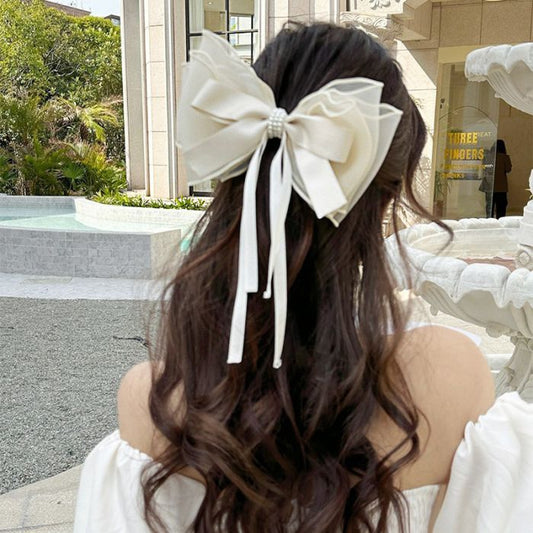 Ivory Organza and Pearl Detail Hair Bow