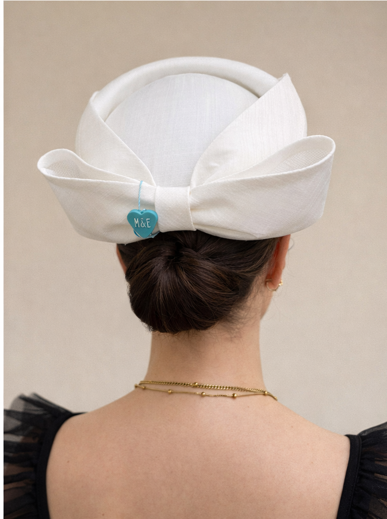 Max and Ellie SP8 White Shantung Pillbox with bow
