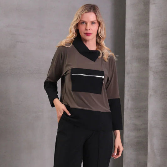 I.NCO I-25AW-4317-32 Two Tone Zip Pocket Top