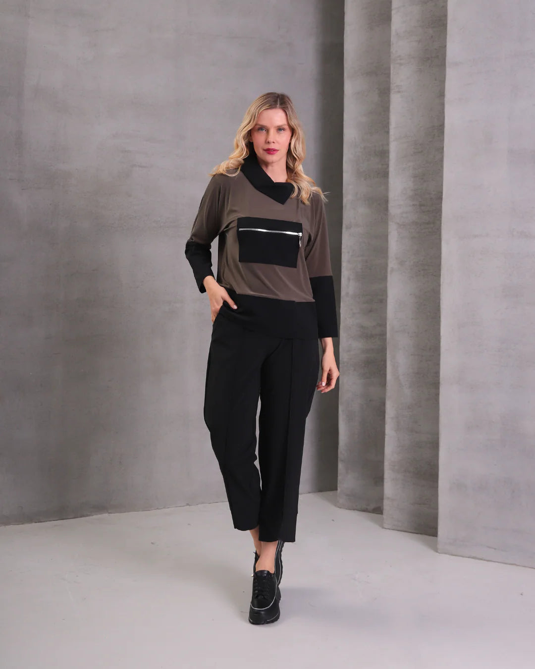 I.NCO I-25AW-4317-32 Two Tone Zip Pocket Top