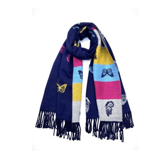 Butterfly Reversible Navy Scarf