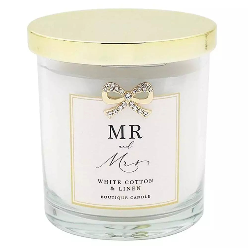 Mr & Mrs Wedding Candle White Cotton & Linen