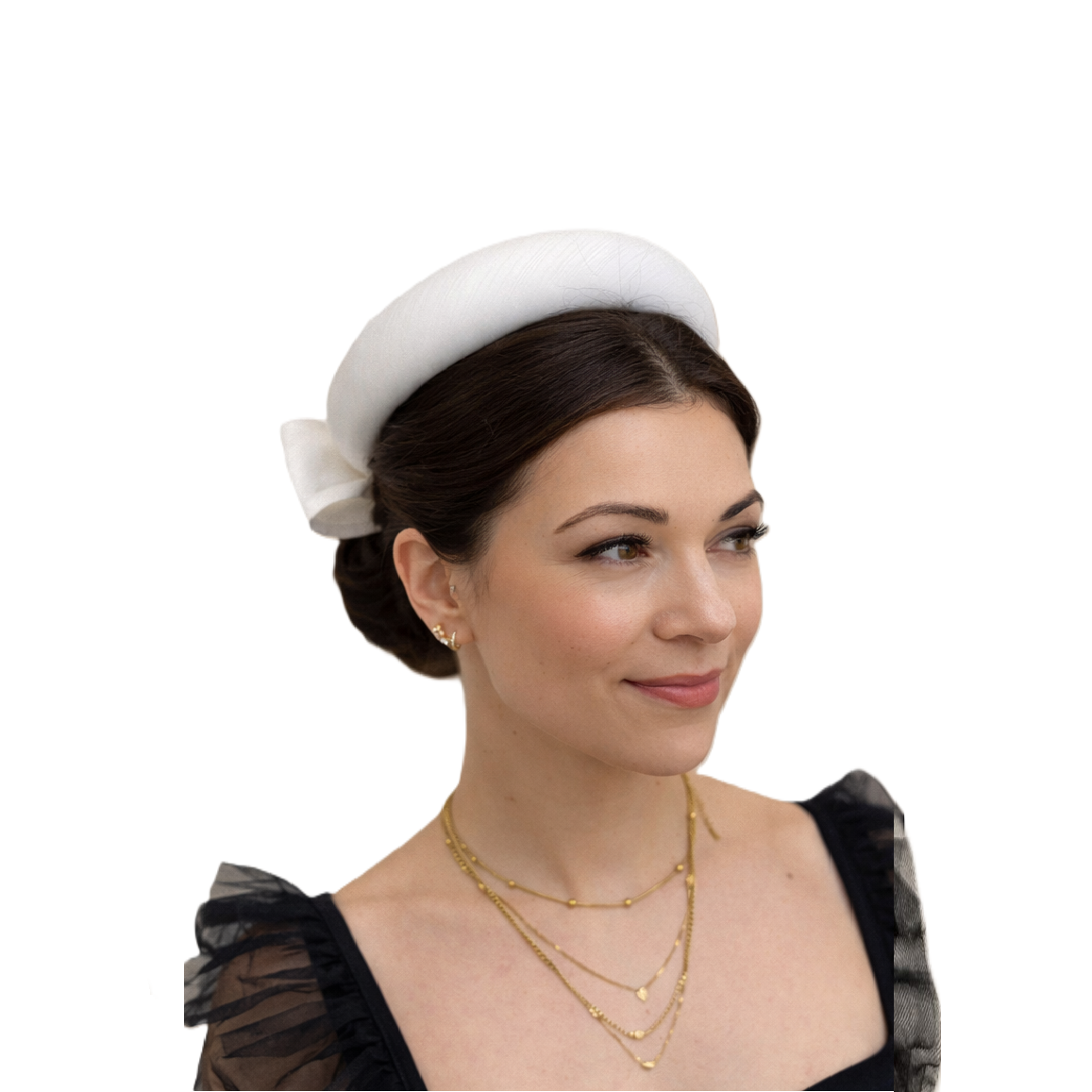 Max and Ellie SP8 White Shantung Pillbox with bow