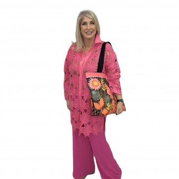 Malissa J WF1729 Daisy Lace Button Through Shirt with Solid Collar