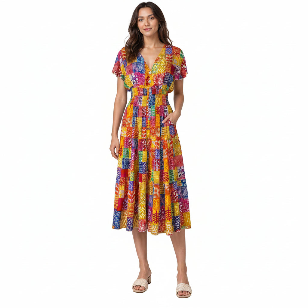 ZP V Neck Button Dress 961