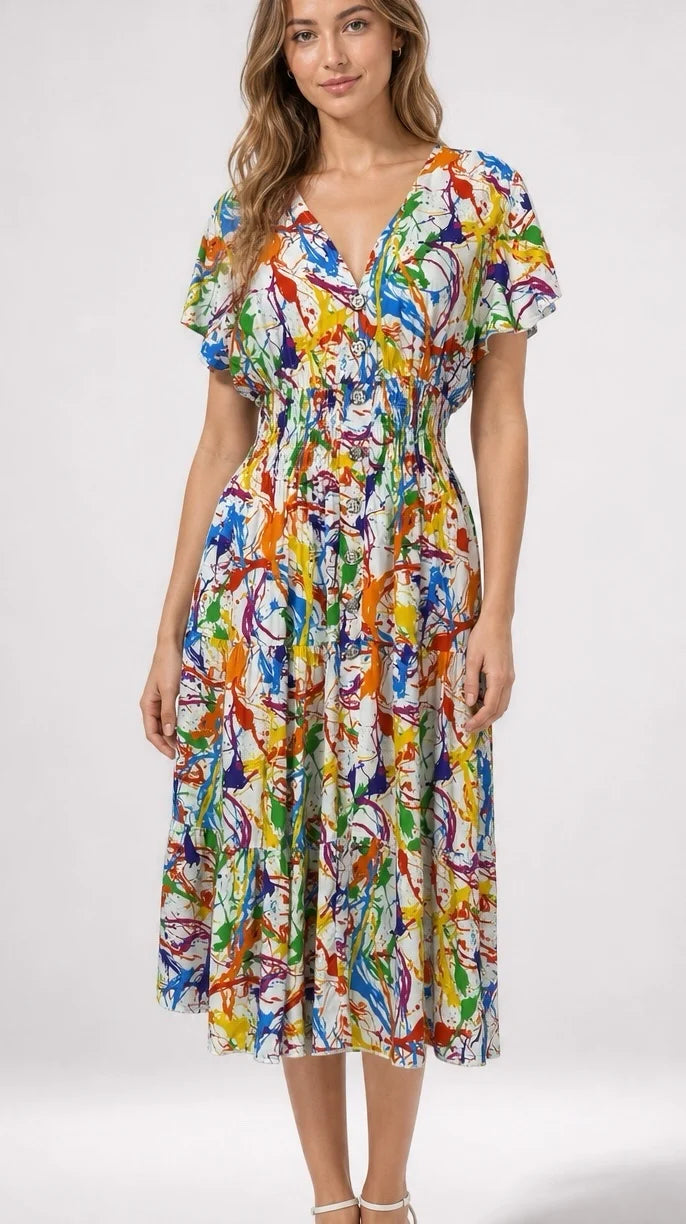 ZP V Neck Button Dress 961