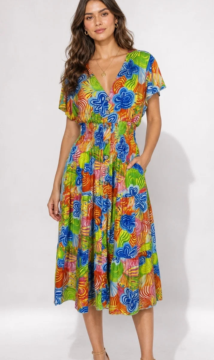 ZP V Neck Button Dress 961