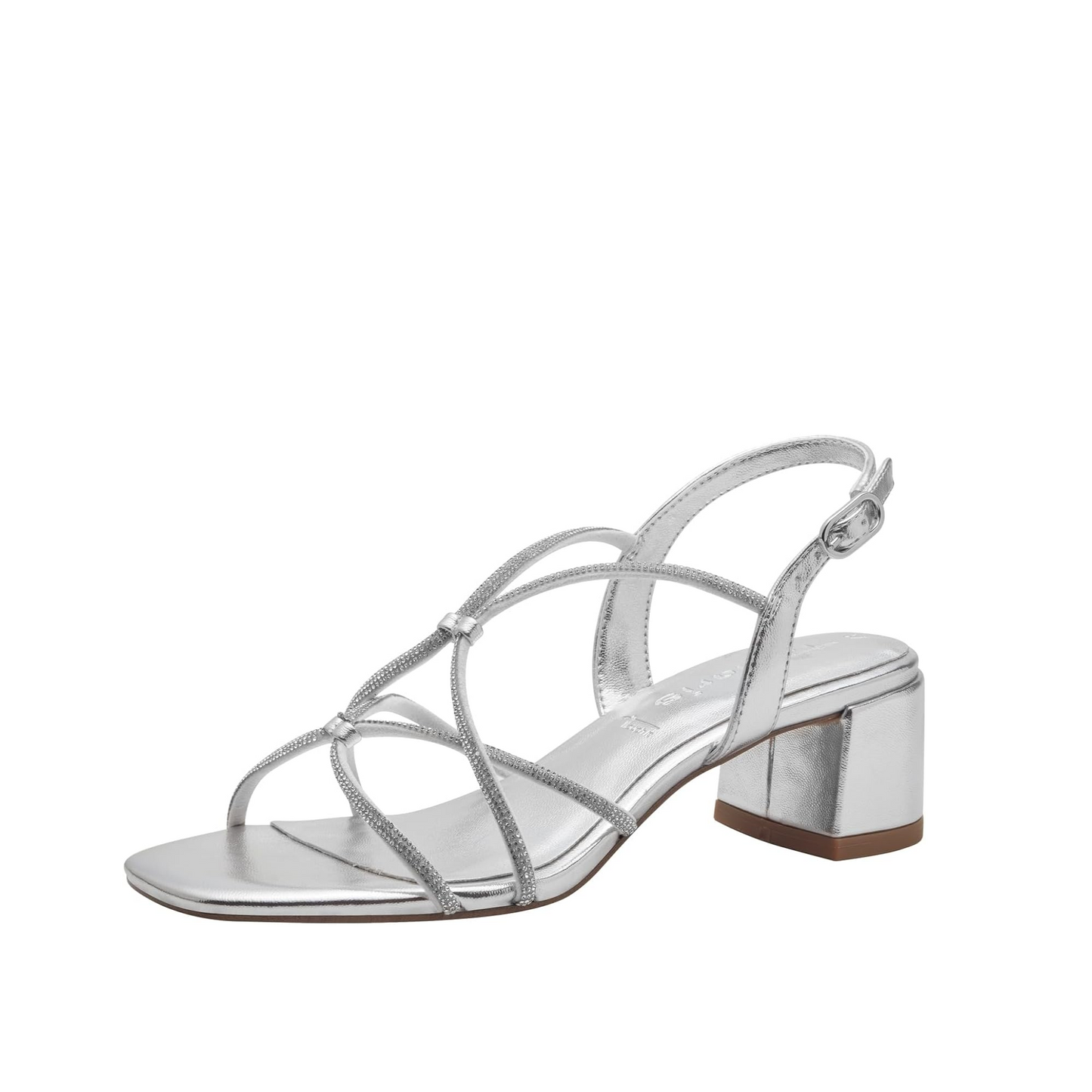 Tamaris Silver Strappy Block Heeled Sandal