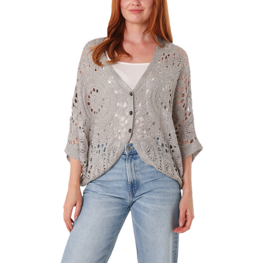 Lurex Knit Crochet Batwing Cardigan