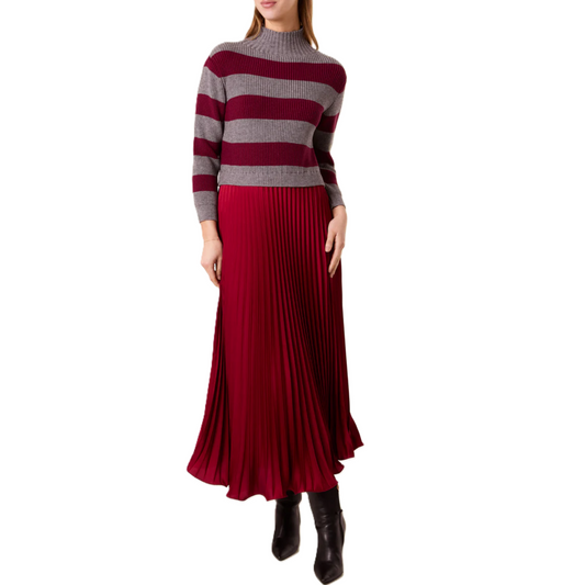 High Neck Striped Jumper Satin Skirt Dress