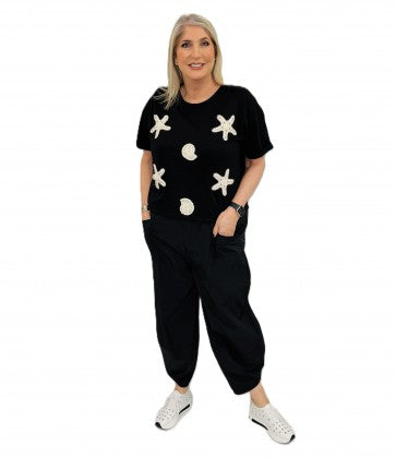 Malissa J WF2796 Round Neck Jersey T-shirt with Starfish and Shells