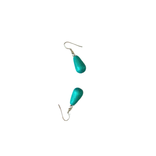 Lotus Feet HAE7 Turquoise Blue Wood Tear Drop Earring