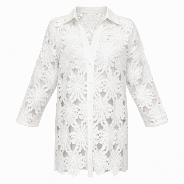 Malissa J WF1729 Daisy Lace Button Through Shirt with Solid Collar
