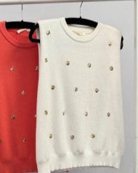 Malissa j Sleeveless knit top with sequins