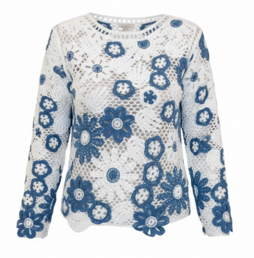 Malissa J WF2718 Crochet Effect Flower Jumper