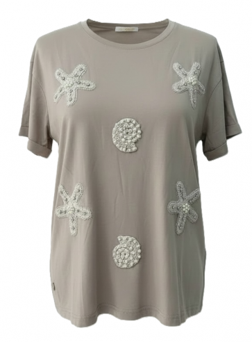 Malissa J WF2796 Round Neck Jersey T-shirt with Starfish and Shells