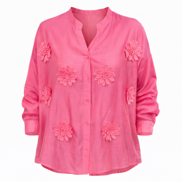 Malissa J WF2813 Button Through Notch Neck Shirt with Applique