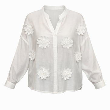 Malissa J WF2813 Button Through Notch Neck Shirt with Applique