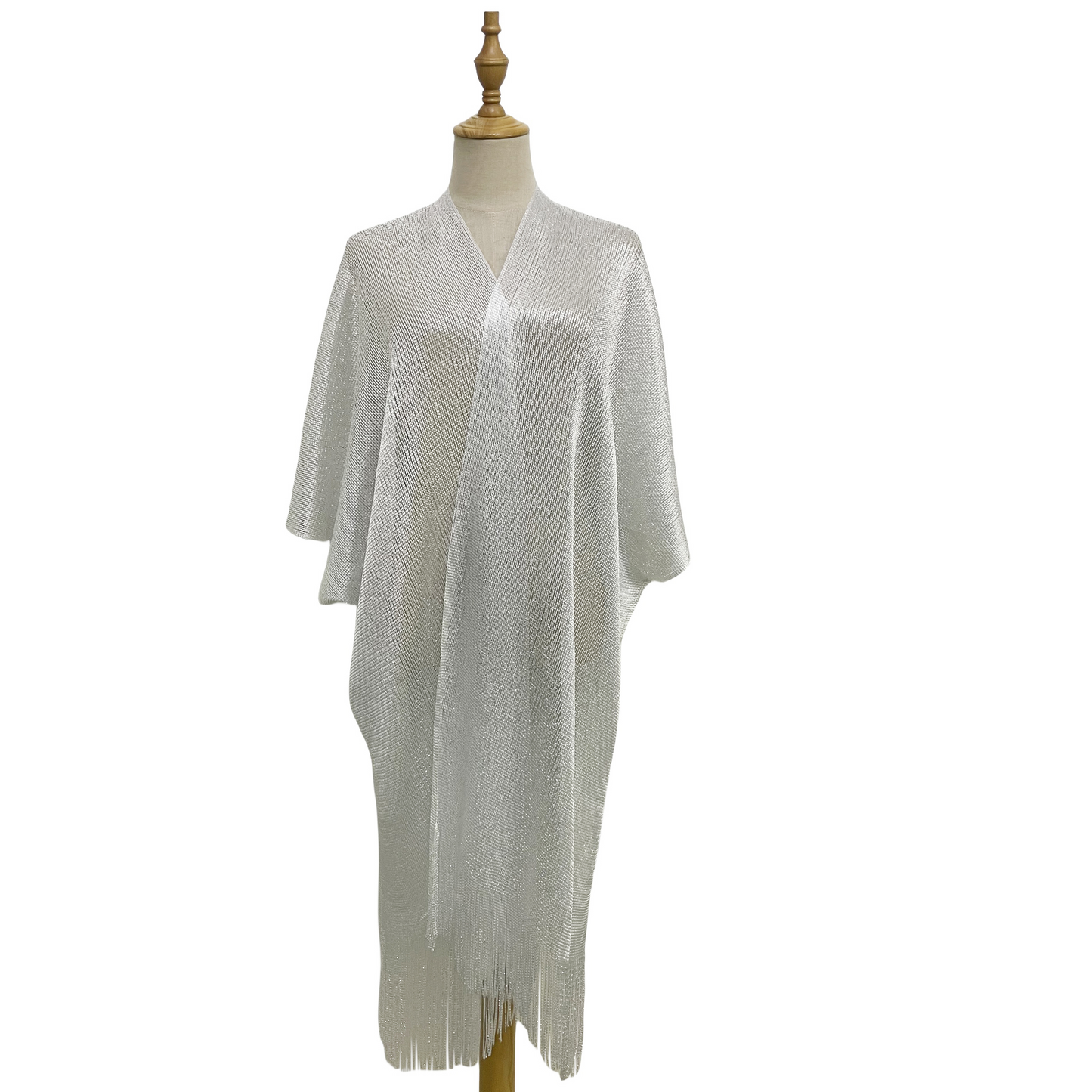 Metallic Thread Tassel Edge Kimono Cover Up