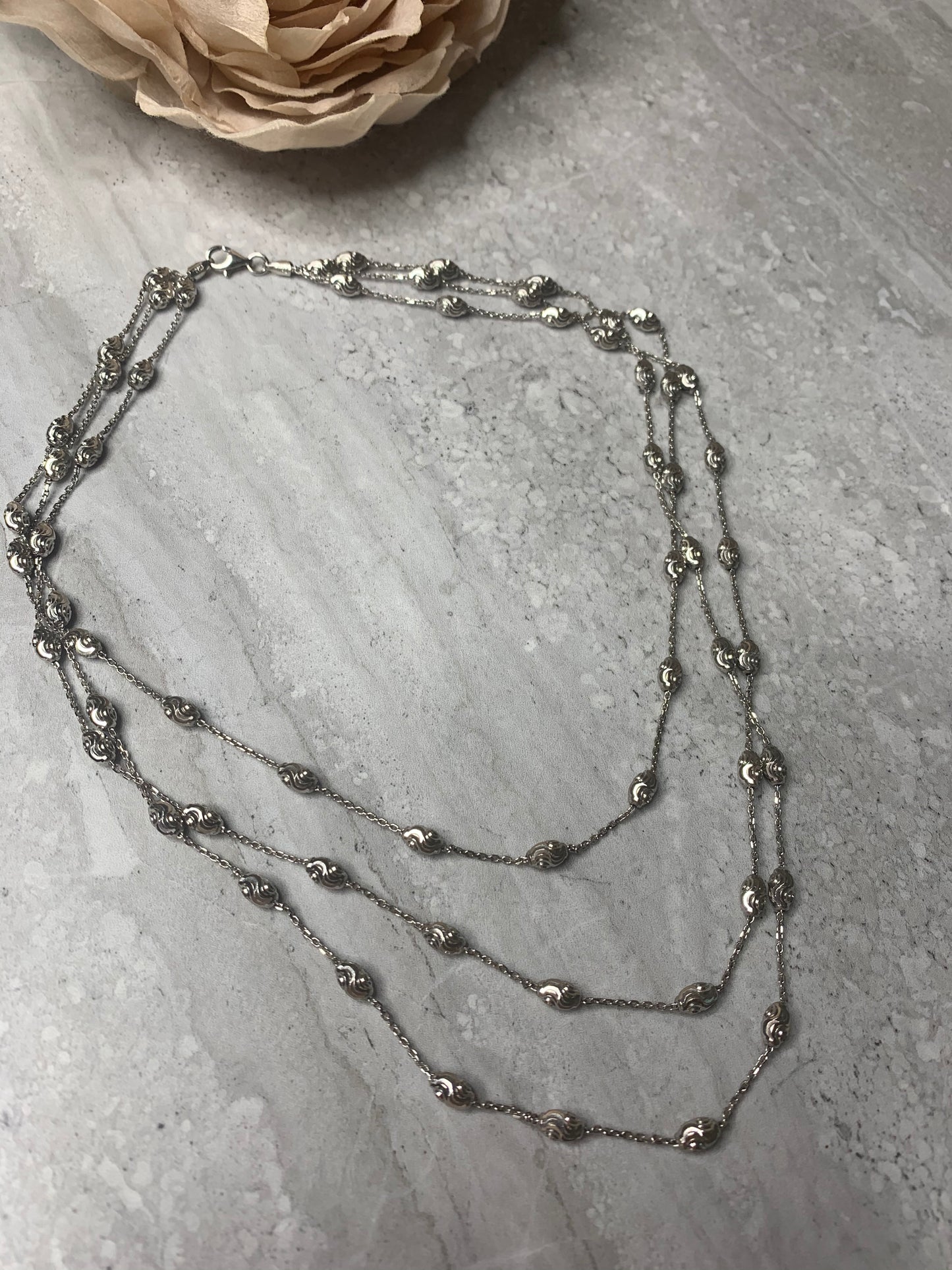 Annabella 3 Chain Rhodium Plated Silver Necklace