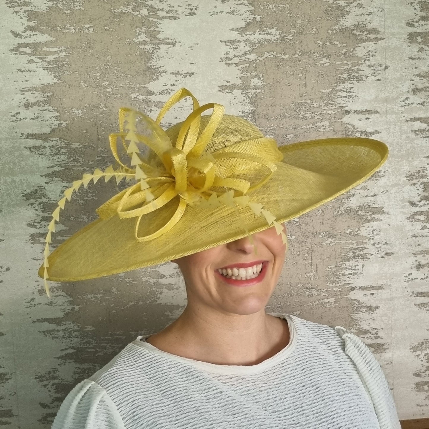 Failsworth Yellow Sinamay Large Disc Hatinator Hat