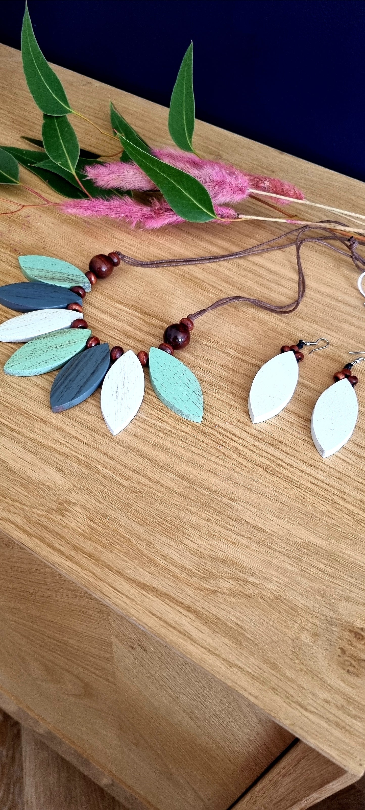 Wooden leaf earrings