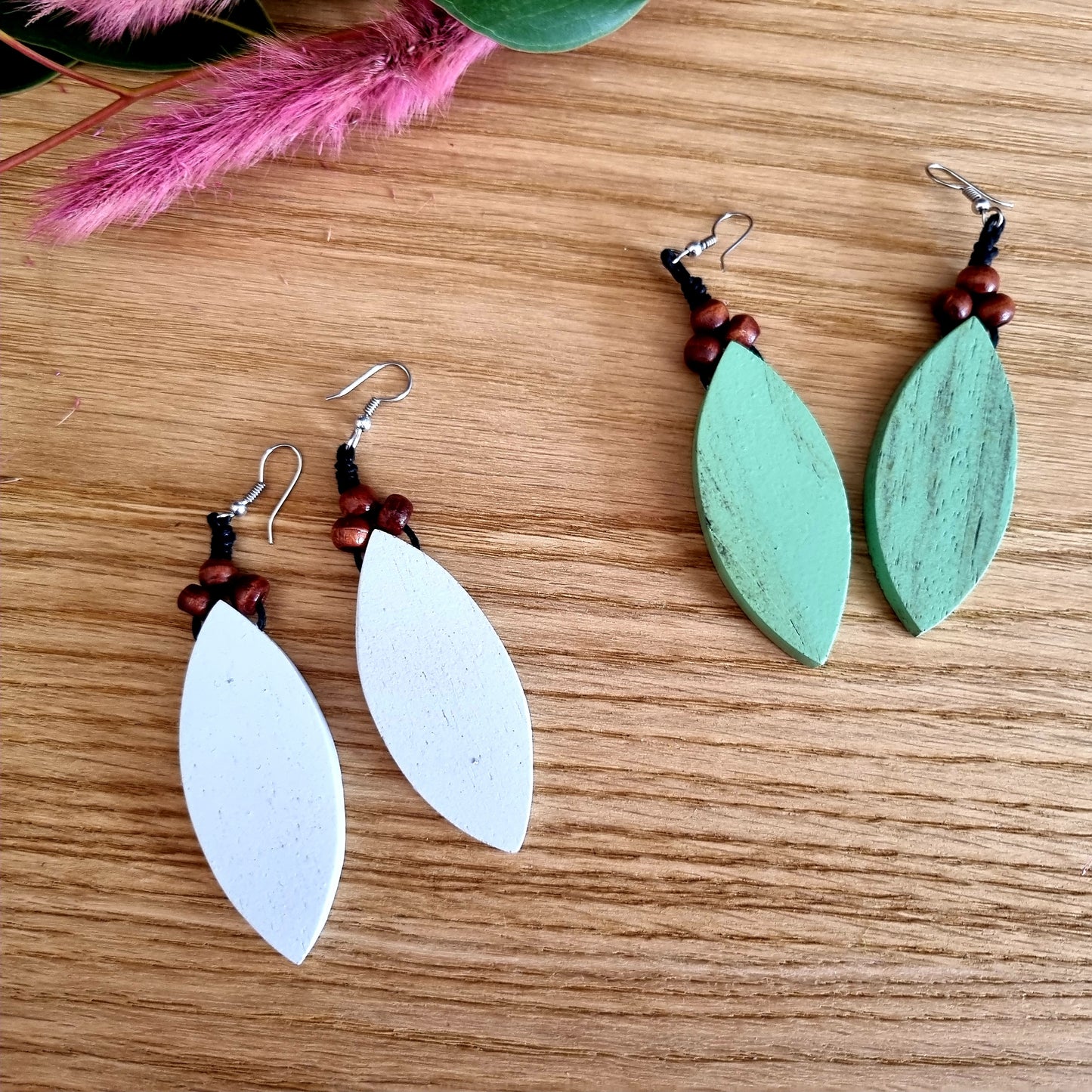 Wooden leaf earrings