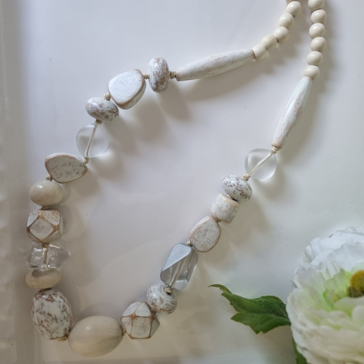 Dante multi bead necklace White