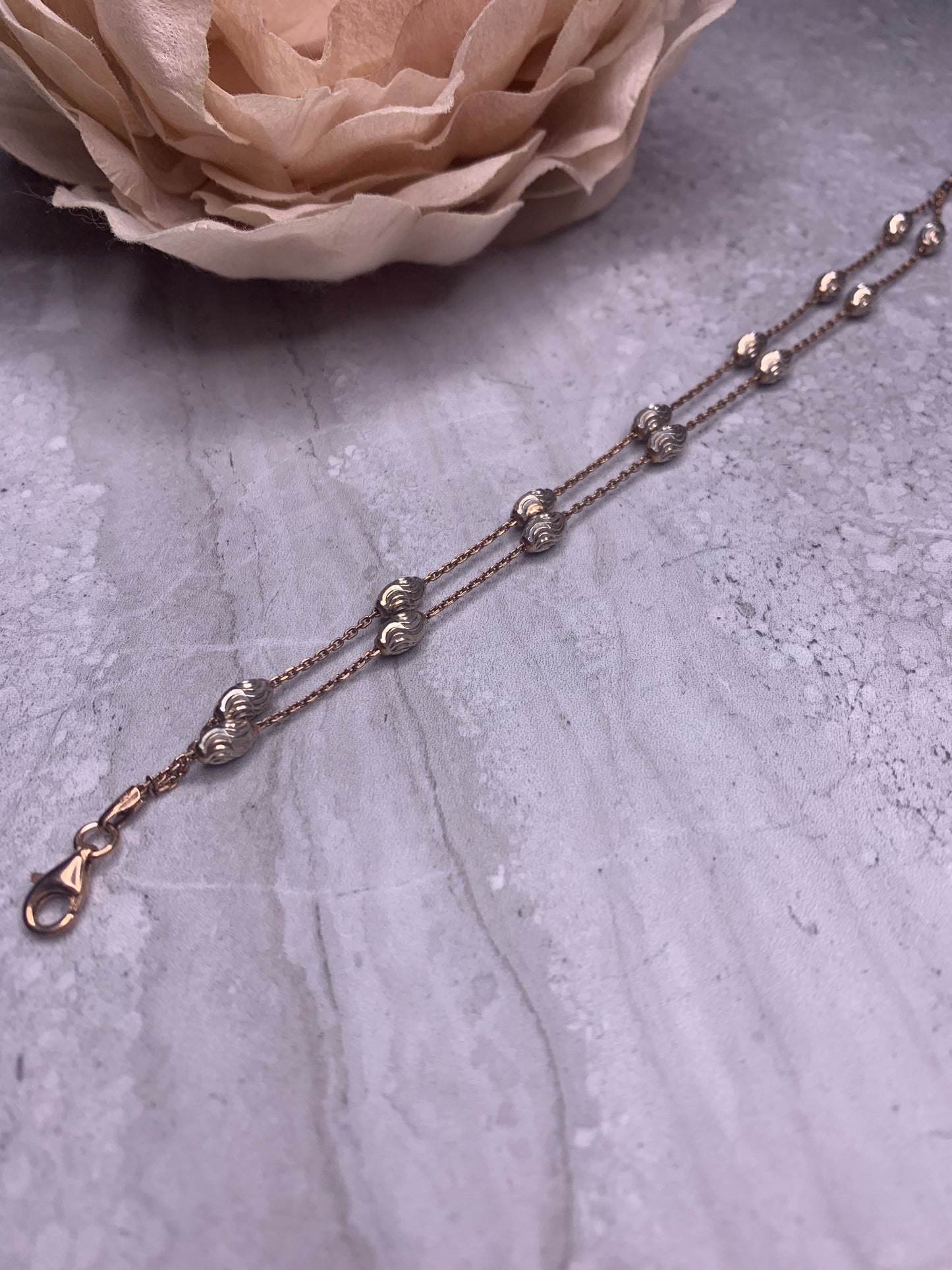 Annabella Plated Silver and Rose 2 Chain Bracelet