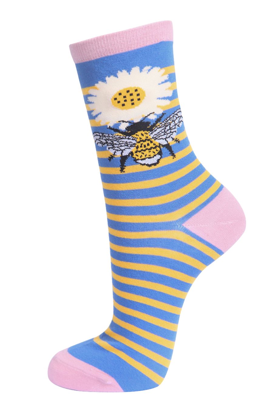 Large Bee and sunflower bamboo socks