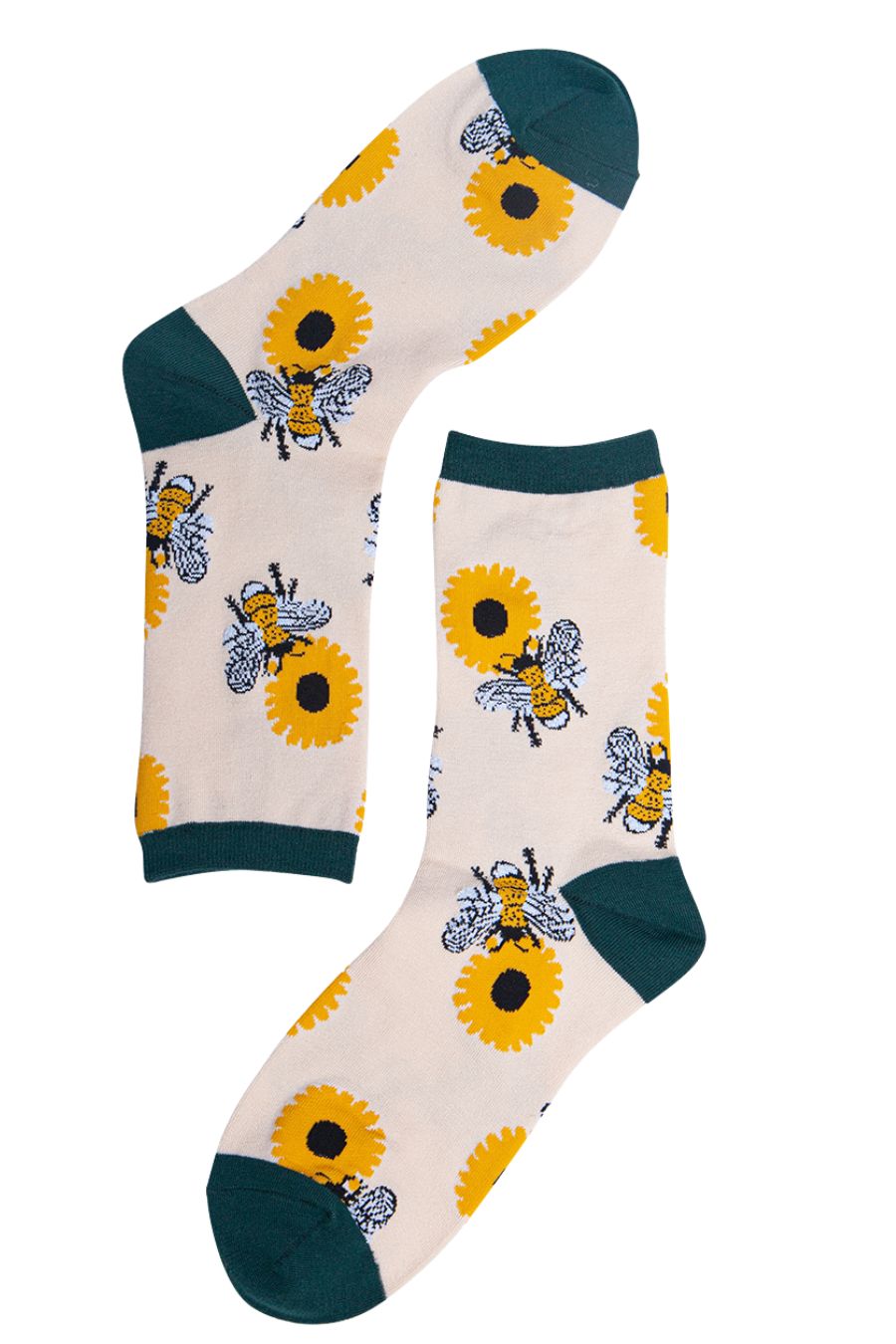 Small bee and sunflower bamboo socks