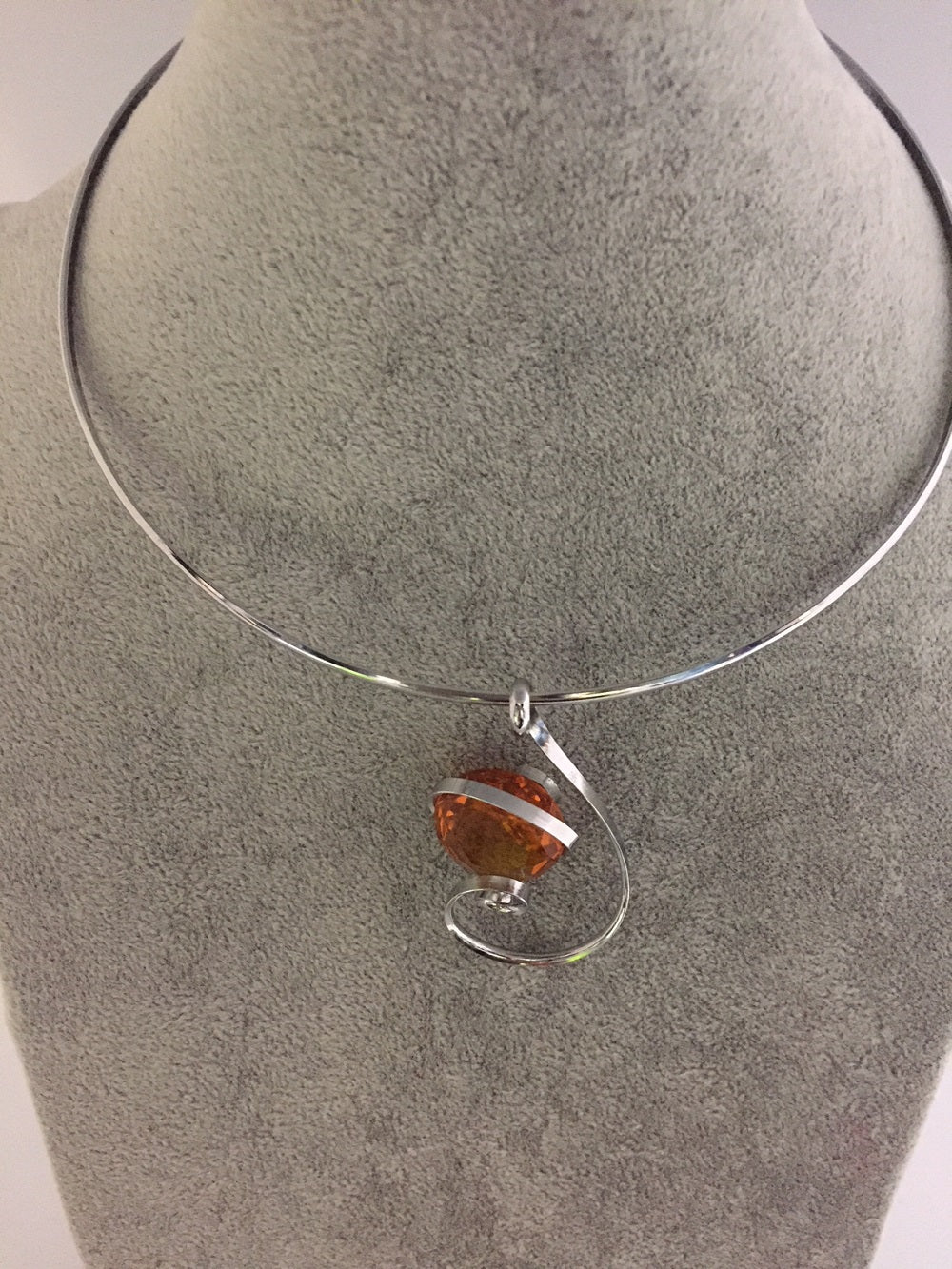 Medium Stone Necklace Handmade in Rhodium Plated Metal