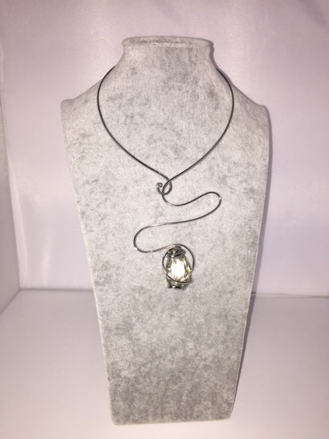 Large Pear Drop Swarovski Necklace Rhodium Plated