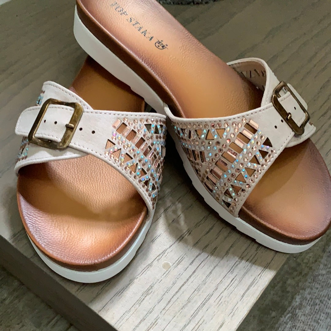 Mule Buckle Sandal with Sparkle