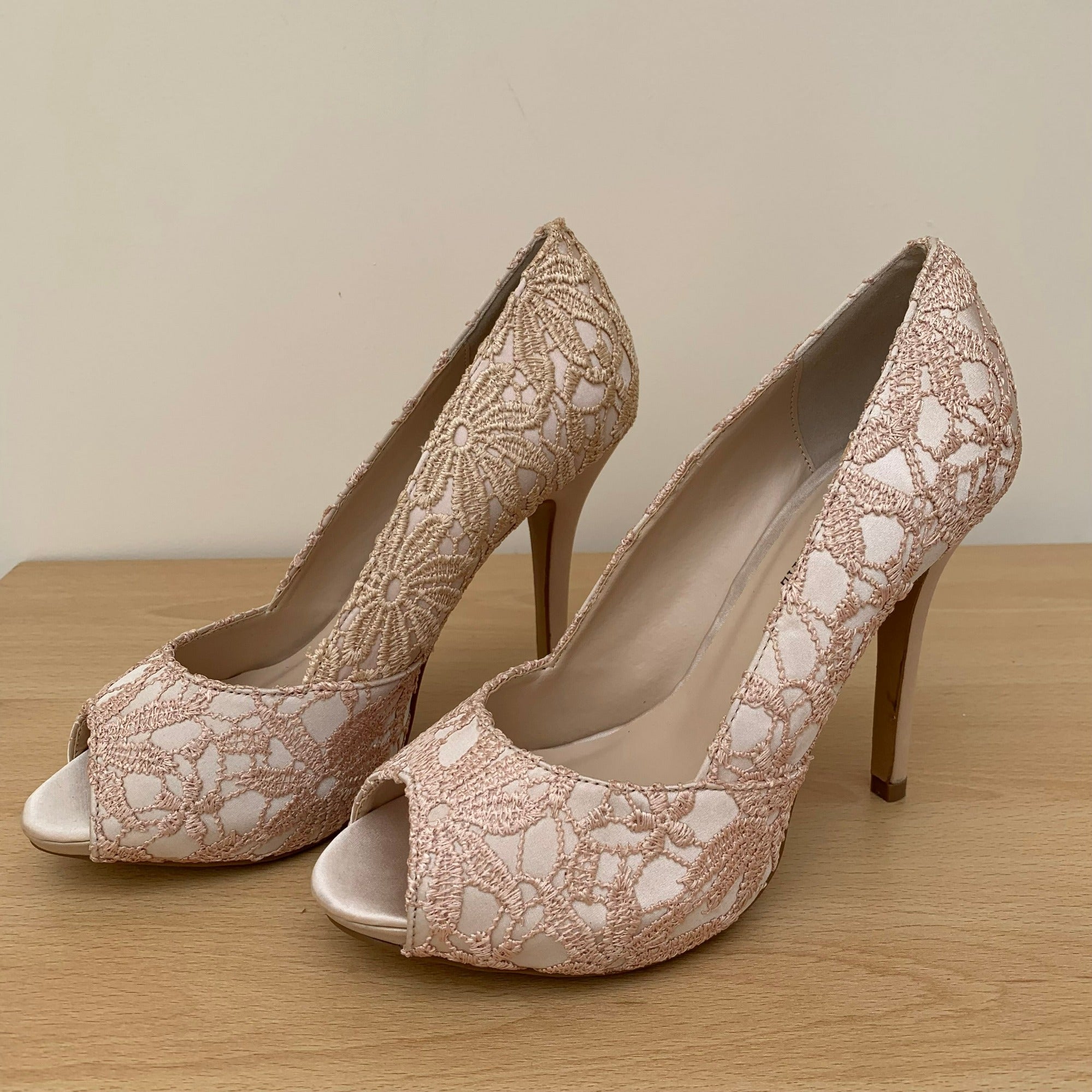 Lace open toe store heels