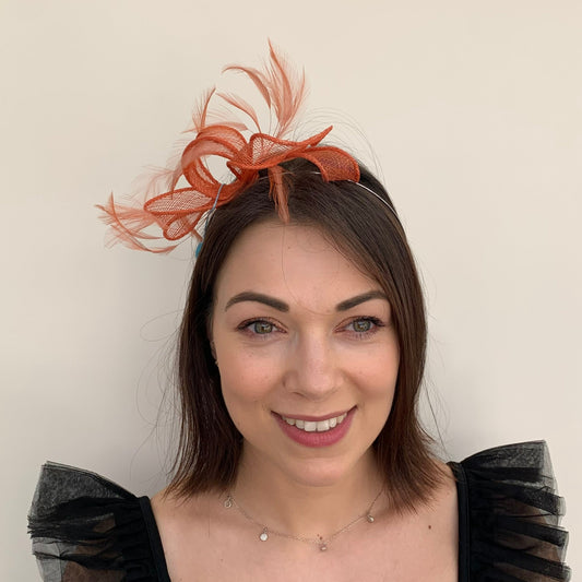 Max and Ellie AF5 Small Fascinator on Headband in Oranges