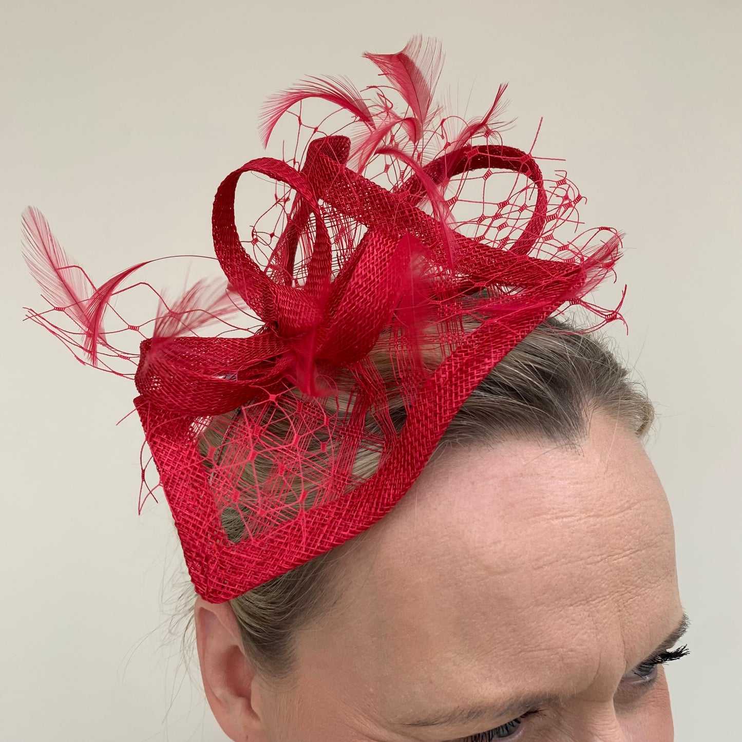 Max and Ellie HF1 Small Fascinator on Headband in Reds