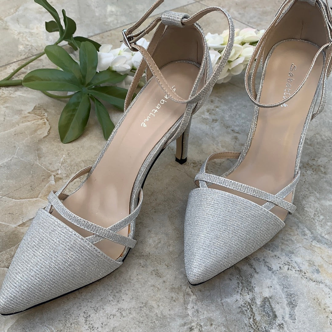 Footworks Sparkly Silver Strappy Full Toe Court Shoe