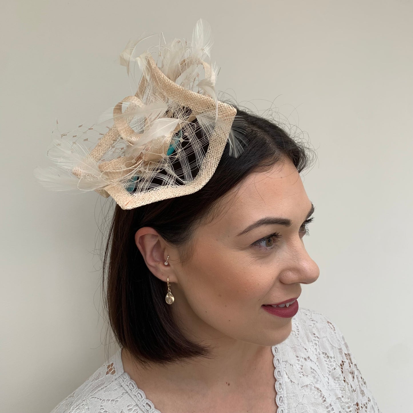 Max and Ellie HF1 Small Fascinator on Headband in Nudes