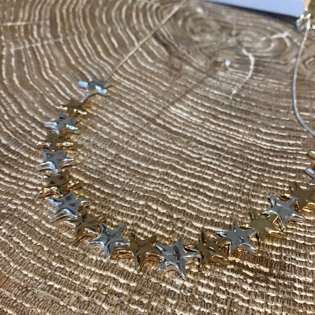 Silver and Rose gold Star Necklace Silver